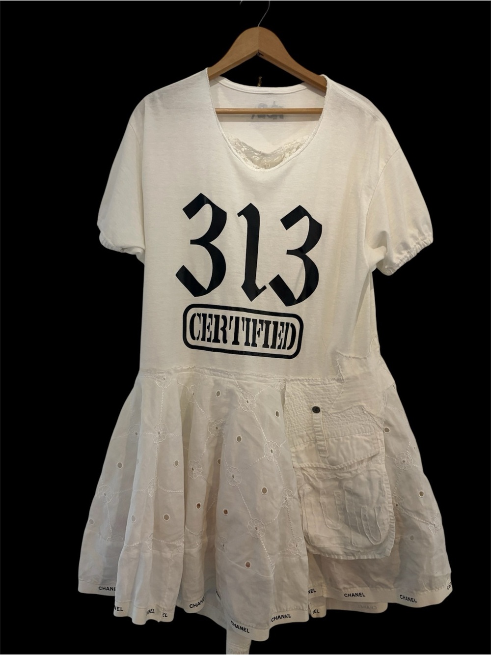 White '313 Certified' Detroit Graphic Dress upcycled bespoke